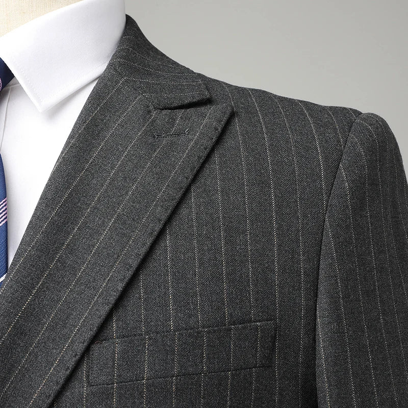Men's Suit Double-Breasted Slim Fit Striped Two-Piece Set for Wedding & Business