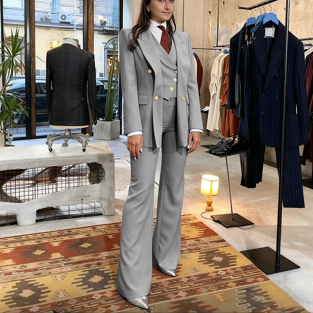 Elegant Women's Pink Double Breasted 3Piece Suit Autumn New Blazer+Vest+Pant Sets Formal Office Evening Party Outerwears