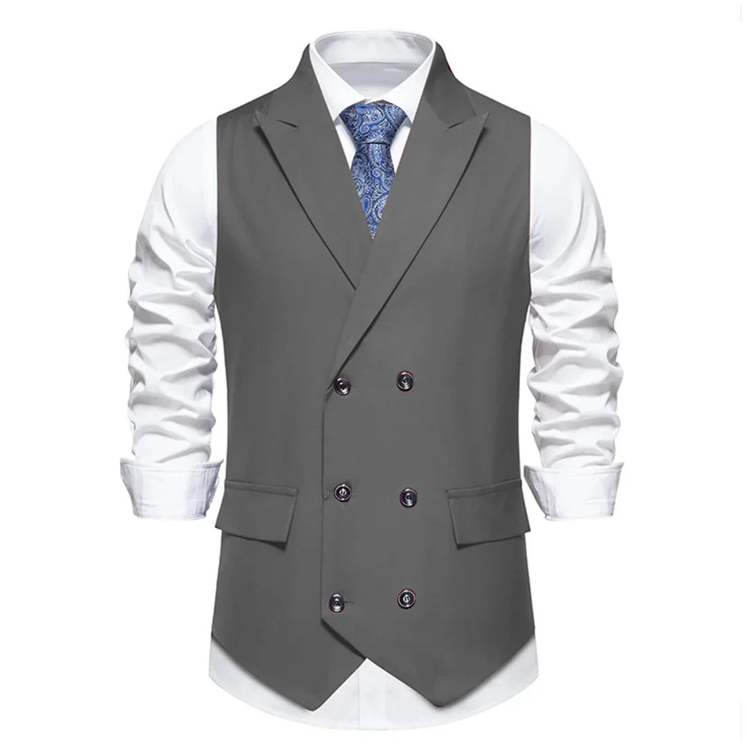 Men's Suit Vest with Lapel Double Button Solid Waistcoat for Wedding and Business