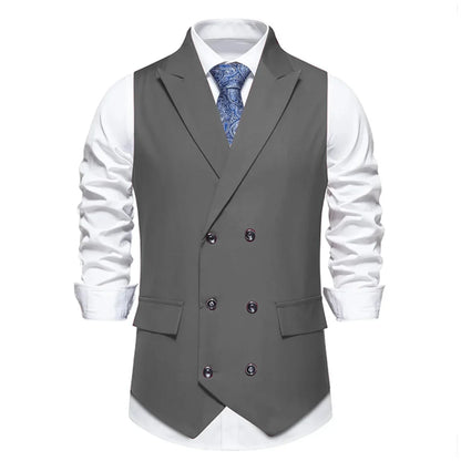 Men's Suit Vest with Lapel Double Button Solid Waistcoat for Wedding and Business