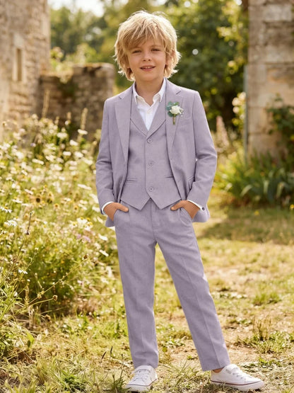 Summer Linen Boys Suit Set 3 Pieces Beach Wedding Wear Casual Notched Lapel Kids Slim Fit Tuxedo For Birthday Party 2-20T