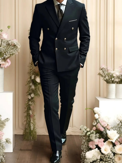 Men's Double Breasted 2-Piece Suit Set – Formal Jacket & Trousers for Weddings & Parties
