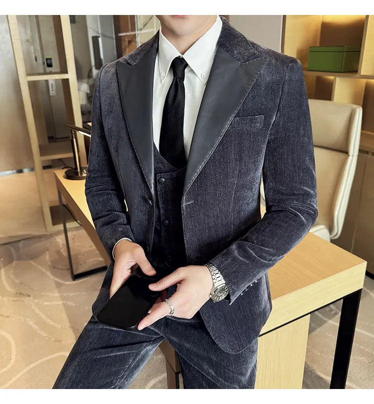 Men's Slim Fit 3-Piece Suit – Smart Casual & Wedding Formal Set