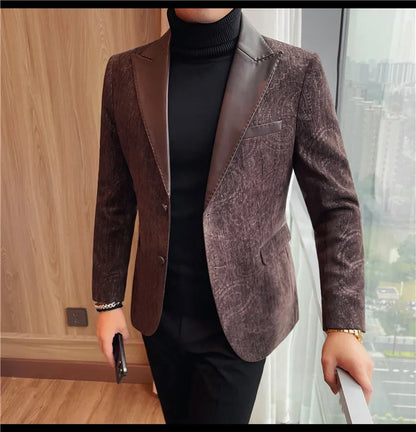 High-quality men's fashionable suit jackets, autumn and winter casual patchwork suits, new high-end patchwork suits