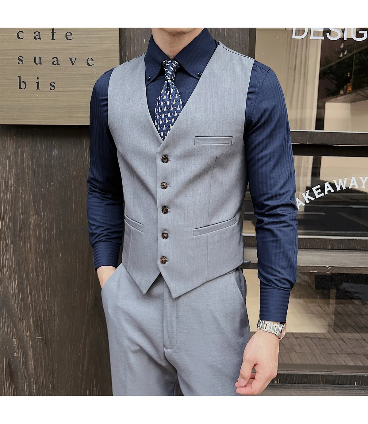 ( Jacket+Vest+Pants ) ltalian Style Luxury High-end Fashion Solid Color Mens Business Slim Suit 3Piece Set Groom Wedding Tuxedo