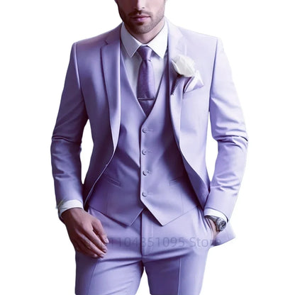 Classic Wedding Solid 3-Piece Smoking Ternos Fino Adjusted Male Formal Business Suits for Groomsmen And Festive Occasions