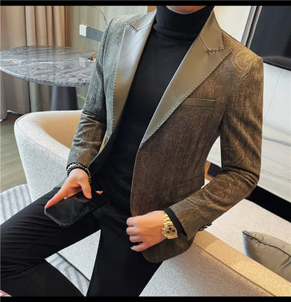 High-quality men's fashionable suit jackets, autumn and winter casual patchwork suits, new high-end patchwork suits