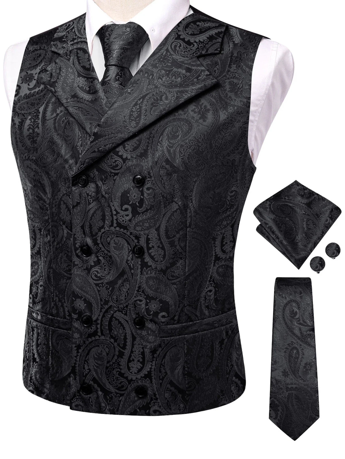 Men's Suit Vest Set Paisley Jacquard Double Breasted for Weddings and Formal Events
