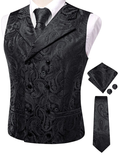 Men's Suit Vest Set Paisley Jacquard Double Breasted for Weddings and Formal Events