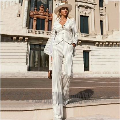 High Street Women's Suit High Quality Notch Lapel Stylish Striped Outfit Fashion Show Party Event Casual Streetwear Three Pieces