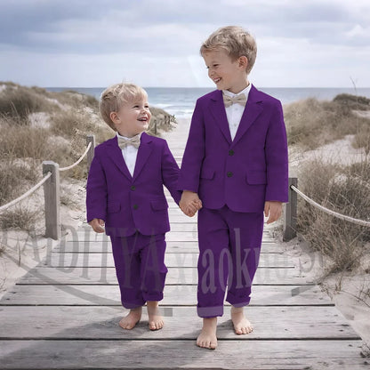 Beige Linen 2 Pieces Boys Suit Jacket Pants Kids Ring Bearer Outfit Breathable Summer Beach Wedding Birthday Party Costume