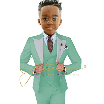 Suits For Boy Jacket Vest Pants 3 Pieces Dark Green Birthday Costume Flower Boys Formal Party Suit Kids Wedding Suit Tuxedo