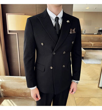 The men's three-piece wedding dress set for the autumn and winter of 2025 is a fashionable, trendy and stylish double-breasted m