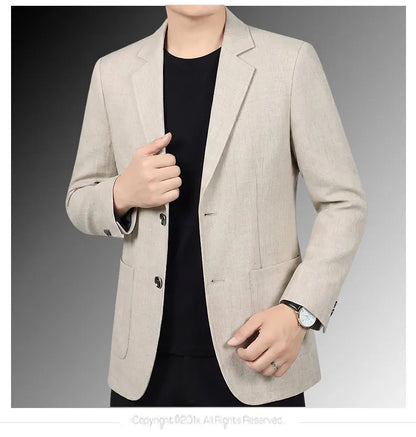 30% Linen Blazer - Stylish Business Formal Men's Suit with Gentleman British Style Trendy Breathable and Versatile Casual Blazer