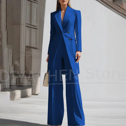 Luxury Women Pants Sets 2 Piece Chic Peak Lapel Double Breasted Outfit Fashion Elegant Daily Casual Party Office Lady Suits