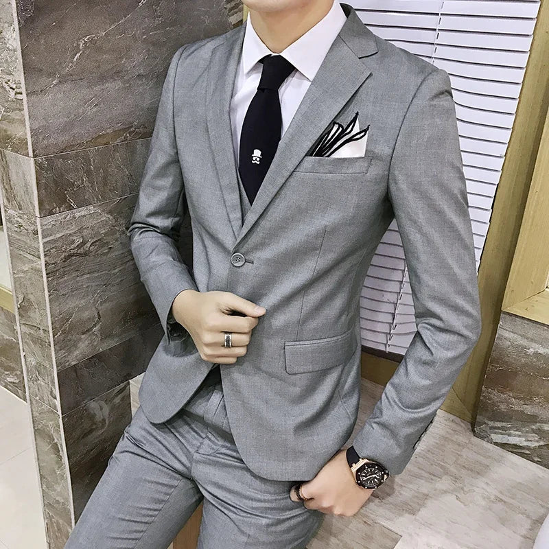 Men's 3-Piece Slim Fit Suit – Business & Wedding Formal Set with Blazer, Vest & Pants