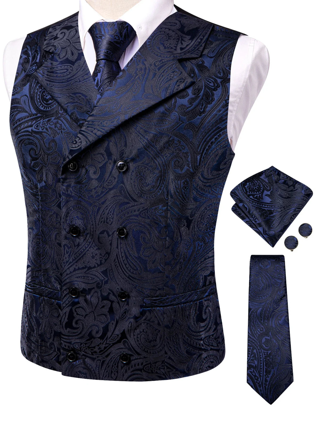 Men's Suit Vest Set Paisley Jacquard Double Breasted for Weddings and Formal Events