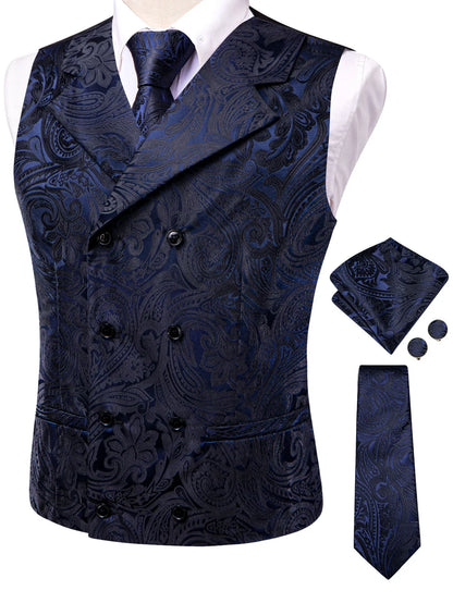 Men's Suit Vest Set Paisley Jacquard Double Breasted for Weddings and Formal Events