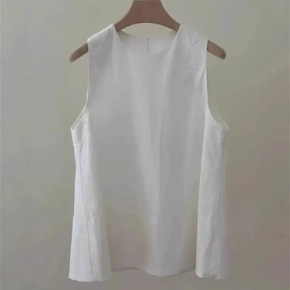 Korean Lady Fashion Solid Color Pullover Vest Shirt Summer Women Round Neck Sleeveless Spring Female Casual Short Waistcoat Tops