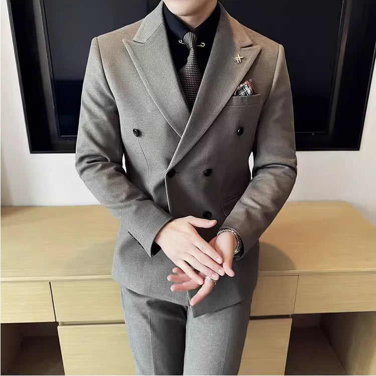 (Jacket+Pant) Autumn Winter Thickened Woolen Suit 2025 New High Quality Slim Business Tuxedo Fashion Wedding Social Suits