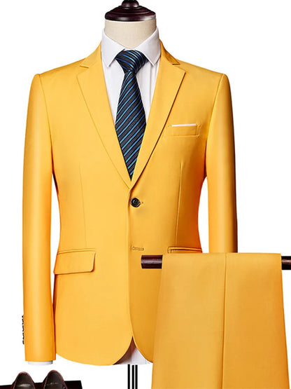 Men's 2 Piece Suit , Two Button Slim Fit Solid Jacket and Pants Set, Suits for Men Prom Party Wedding & Business
