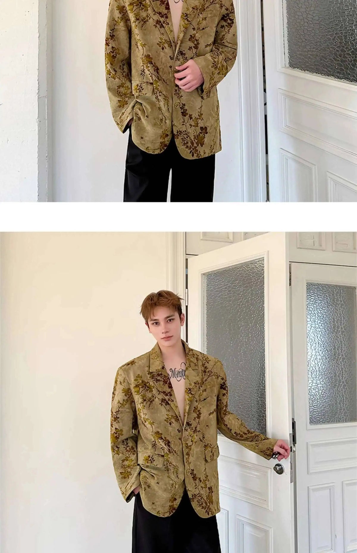Blazer Casual Elegant Temperament Jacquard 2025 Coat Spring Men's Fashion Floral Printed Loose Male Jacket Clothes JY5533