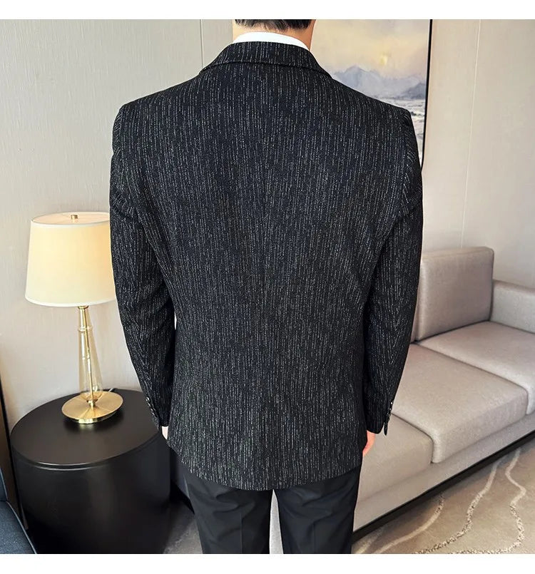 New Fashion Meteor Striped Suit Jacket High Quality Men's Slim Fit Business Formal Social Prom Party Casual Tuxedos 5XL-M