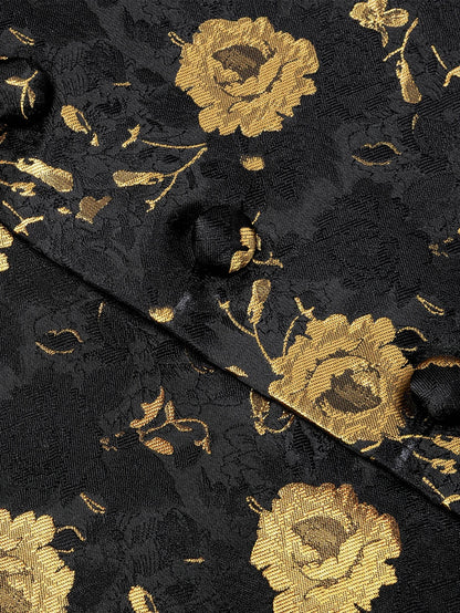 Men's Waistcoat Set Jacquard Floral Black Yellow Formal Wedding Tuxedo