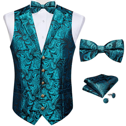 Men's Paisley Suit Vest Set with Tie, Pocket Square & Cufflinks for Wedding & Formal Events
