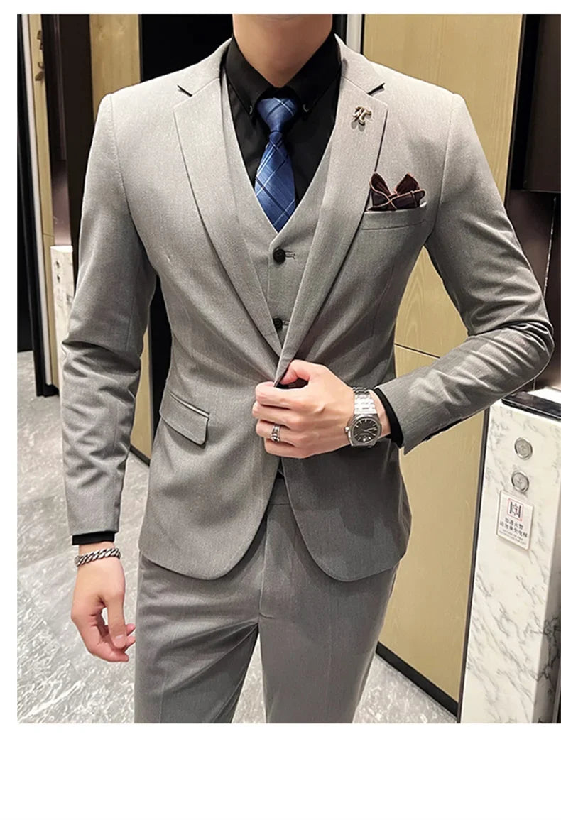 Men's 3-Piece Slim Fit Suit – Smart Casual Blazer, Vest & Pants for Business, Wedding & Formal Occasions