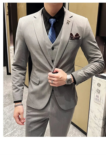Men's 3-Piece Slim Fit Suit – Smart Casual Blazer, Vest & Pants for Business, Wedding & Formal Occasions