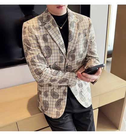 2025 Fashion Embroidery Jacquard Suit Jacket Korean Style Slim Fit Business Formal Social Prom Party Tuxedos Men Clothing 5XL-M