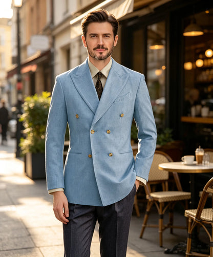 Burgundy Linen Blend Double Breasted Men's Blazer Peak Lapel Slim Fit Tailored Formal Men Suit Jacket For Wedding Groom Business