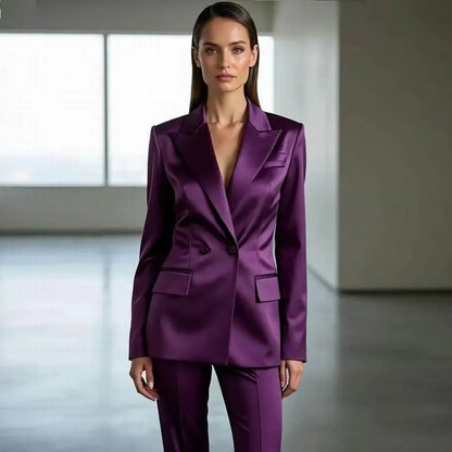 Purple Fashion Acetate Satin Women Suit Formal Wedding Party Business Prom Ladies Girl Mother Costume 2 Piece Set Jacket Pants