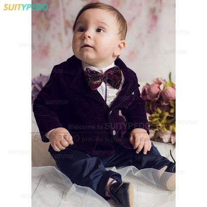 Elegant Infant Suit Set Boy's Velvet Blazer Pants 2Pcs Children Formal Dress Outfit Flower Boy Wedding Party Performance Costume
