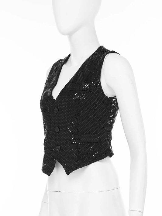 Womens Sleeveless Vests Nightclub Party Tops Sequined Waistcoat Clubwear Music Festival Vest 60s Disco Rave Jazz Dance Cosutme