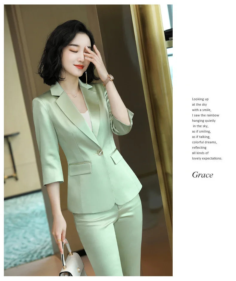 High-end Premium Women's Blazer Pant Two Piece Office Suit 2022 Spring New Elegant Temperament Female Jacket Casual Ninth Pants