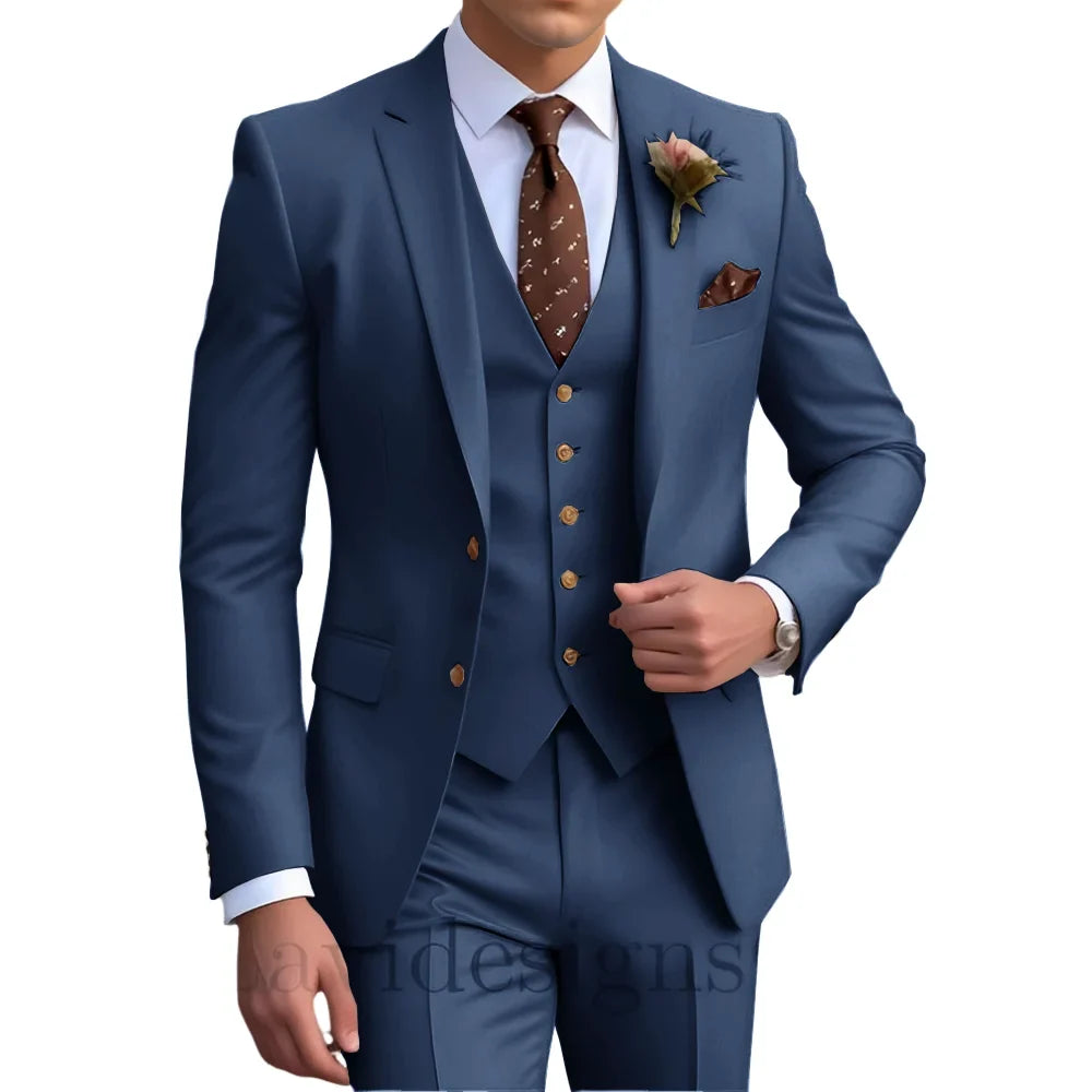 Elegant Men's Wedding Tuxedo Slim Blazer Pants Vest 3 piece Suit XS-5XL Custom Youth Suit 2025 New Style Suits