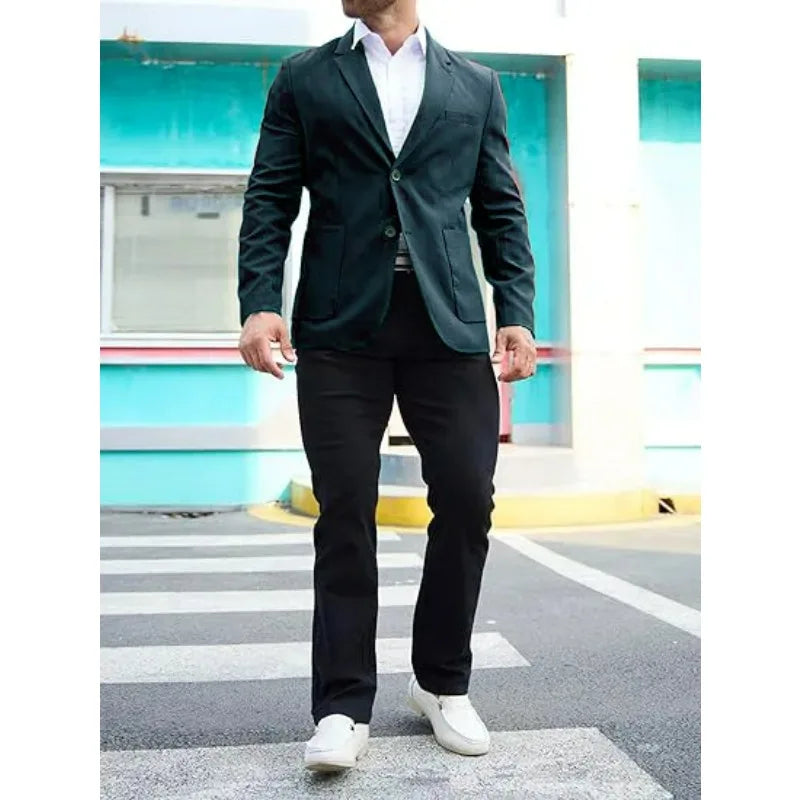 KIDWHXR Men Suit Coat Simple Solid Long Sleeve Male Blazer Turn Down Collar Casual Comfortable Business Casual Man Outerwear