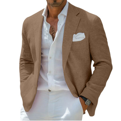 Men's Linen Blazer Notched Lapel Casual Business Sport Coat Slim Fit Breathable Wrinkle-Resistant Wedding Business Tuxedo Jacket