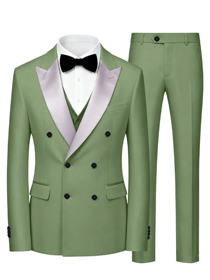 Men's Double Breasted 3 Piece Suit – Slim Fit Tuxedo Set for Weddings & Formal Events