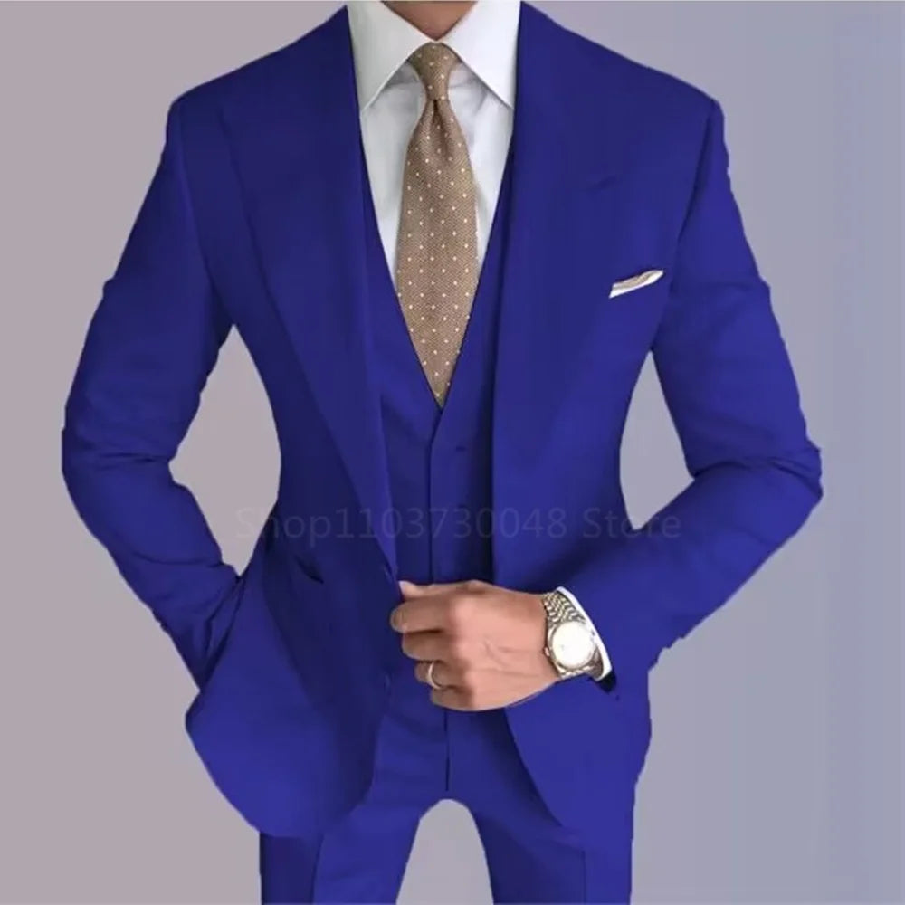 Formal Men's Groom Tuxedos Three-Piece Peak Lapel Suit Solid Jacket Vest Pants Party Prom Daily Casual Tuxedo Business Men Suits