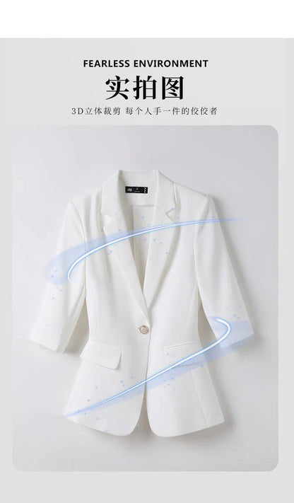 Office Pant Suits for Women Three Quarter Streetwear Casual Two Piece Set 2024 New Spring Summer Single Button Solid Pant Suits