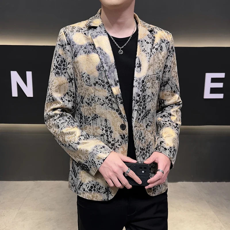 2026 Autumn Suede Men's Casual Suit Jacket Slim Fit Handsome High-quality Business Social Blazers Social Streetwear Dress Coat