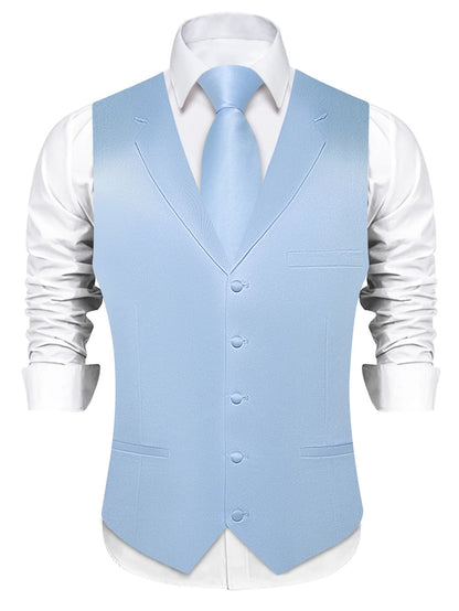 Men's Suit Vest & Tie Set – Solid Color Satin Formal Waistcoat for Weddings and Business