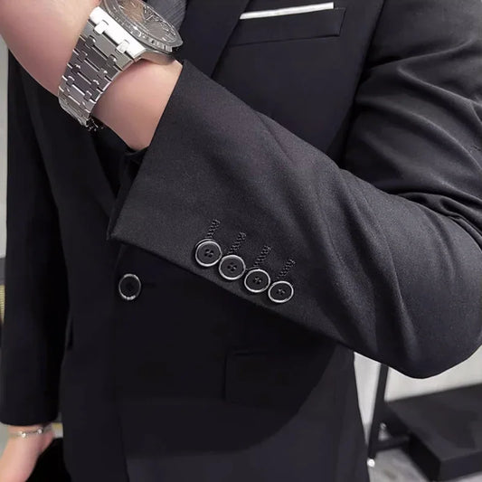 Men's Slim Fit 3-Piece Wedding Suit – Solid Color, Formal Business