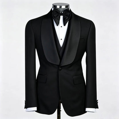 Men Suit Champagne 3 Piece With Black Lapel For Wedding Groom Banquet Party Birthday Prom Business Work Office Jacket Vest Pants