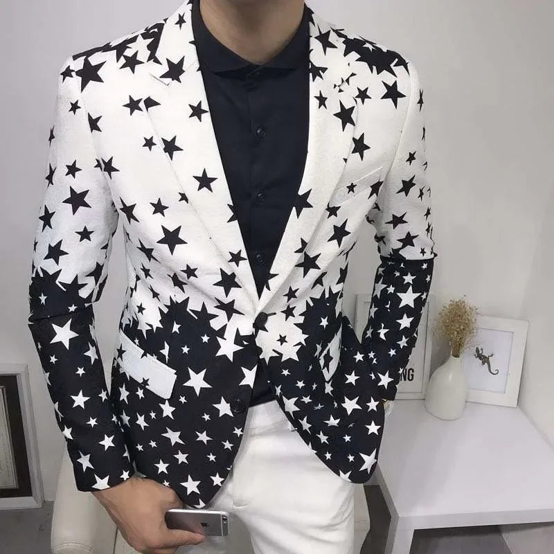 Star Print Slim Fit Blazers 2026 New Men's Club Dress Groom Tuxedo Men's Formal Wedding Prom Suit Jacket Brand Costume Homme