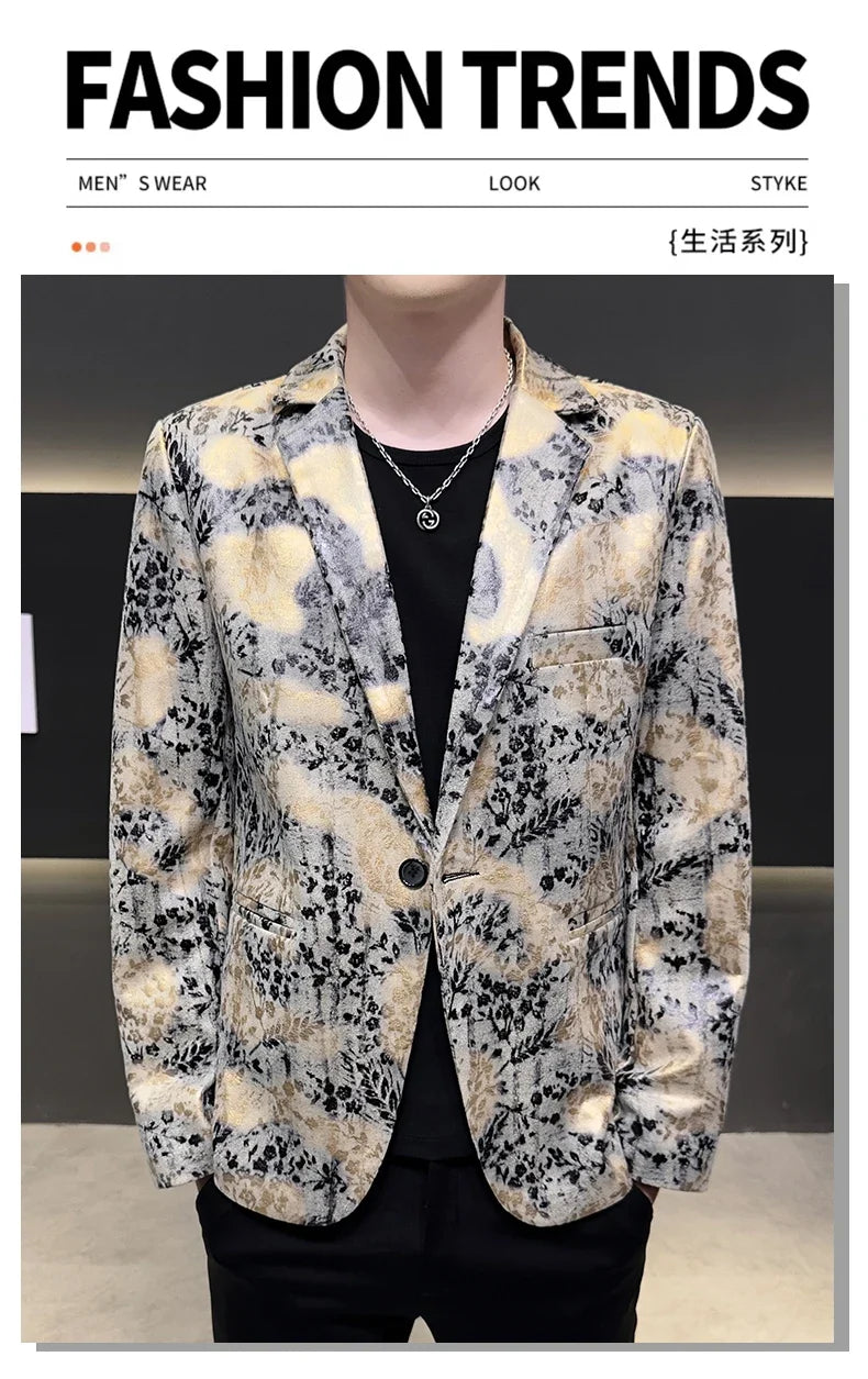 2026 Autumn Suede Men's Casual Suit Jacket Slim Fit Handsome High-quality Business Social Blazers Social Streetwear Dress Coat