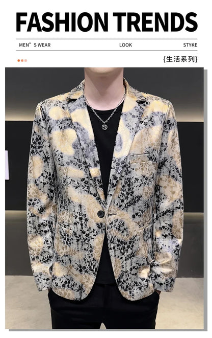2026 Autumn Suede Men's Casual Suit Jacket Slim Fit Handsome High-quality Business Social Blazers Social Streetwear Dress Coat